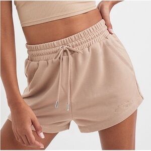 For Love & Lemons Ellie High Waisted Lounge Sweat Shorts Tan